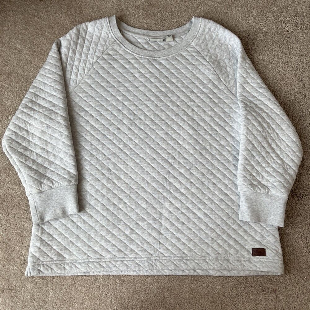 LL Bean Quilted Crewneck Sweatshirt Womens XL Gray Relaxed Boxy Preppy Casual